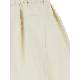 White Shorts with Layered Design and Drawstring on the Front in Cotton Blend Woman