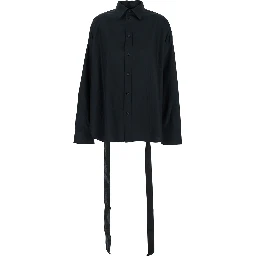 Black Shirt with Classic Collar and Adjustable Laces on the Rear in Cotton Woman