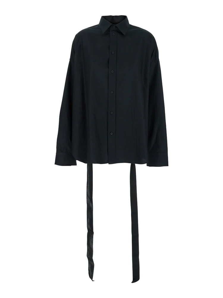 Black Shirt with Classic Collar and Adjustable Laces on the Rear in Cotton Woman