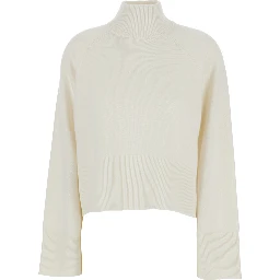 White Sweater with High Neck and Monil Detail on the Rear in Cashmere Woman