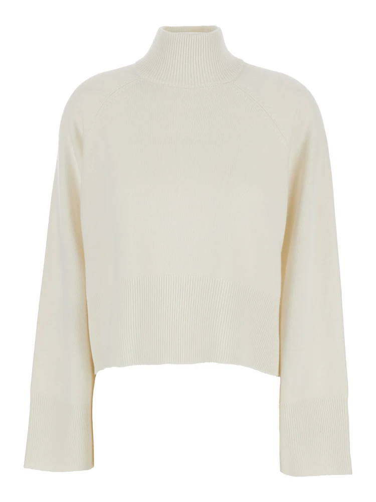 White Sweater with High Neck and Monil Detail on the Rear in Cashmere Woman