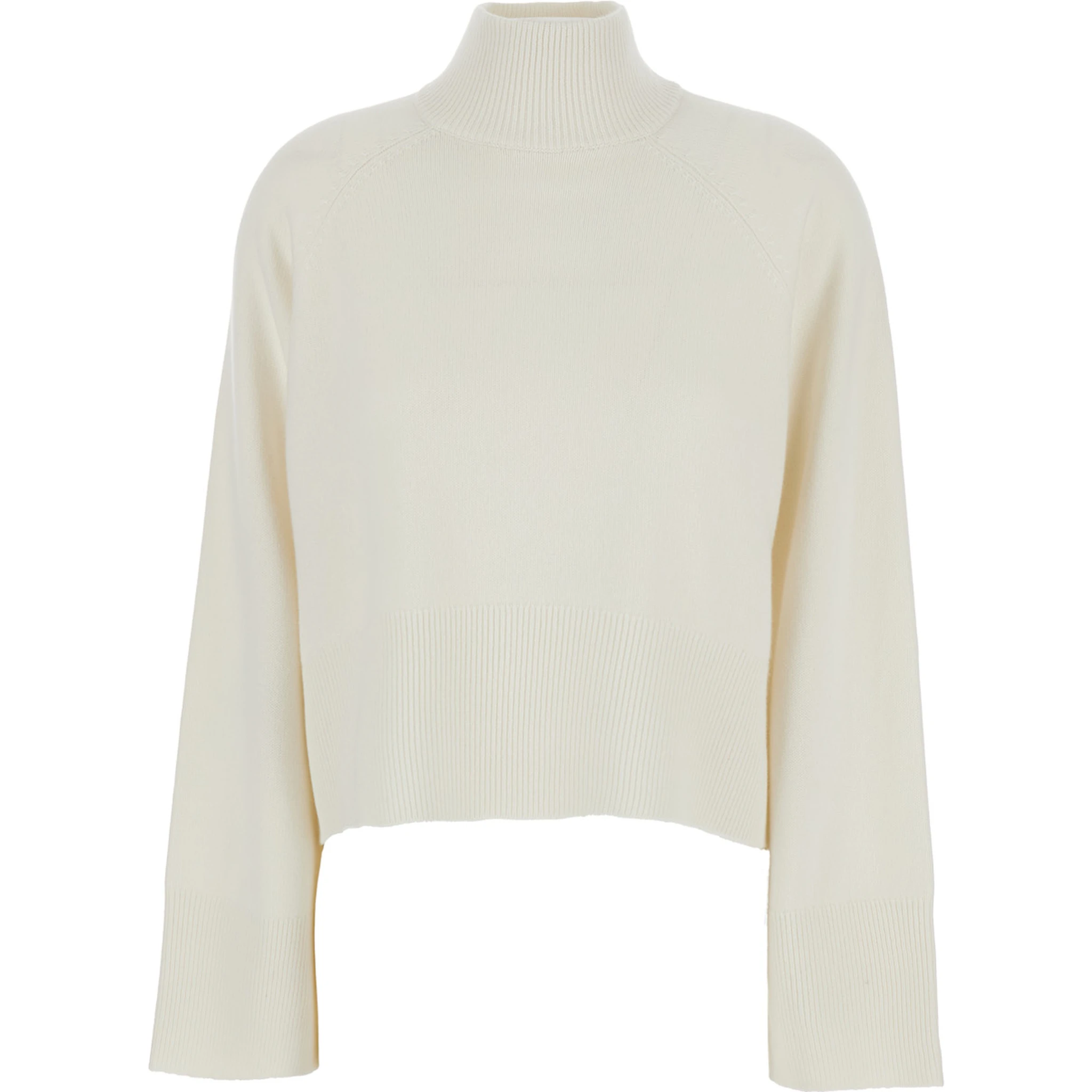 White Sweater with High Neck and Monil Detail on the Rear in Cashmere Woman