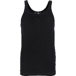 Black Sleeveless Top with Logo Embroidery on the Front and Ribbed Knit in Cotton Man