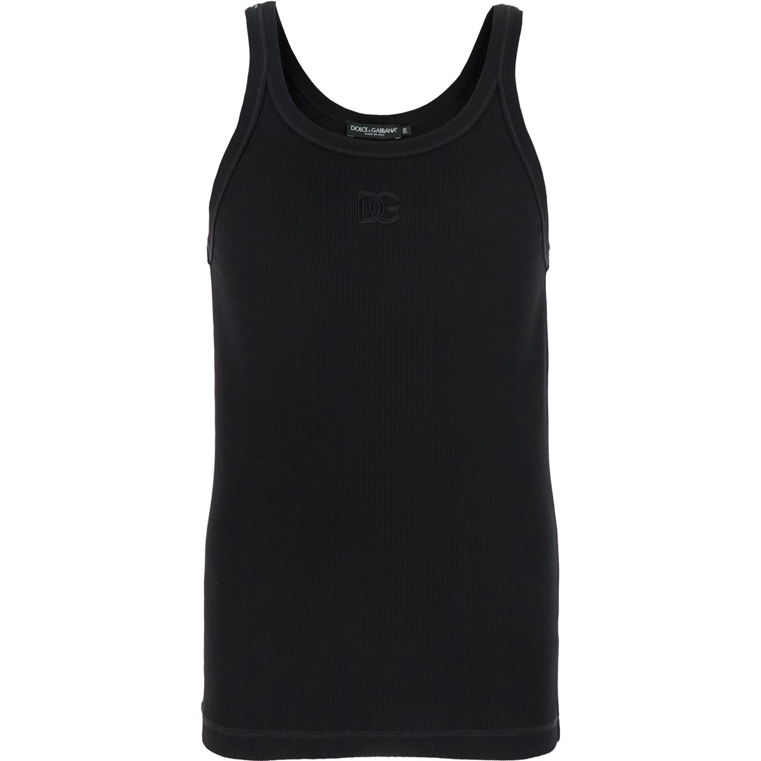 Black Sleeveless Top with Logo Embroidery on the Front and Ribbed Knit in Cotton Man