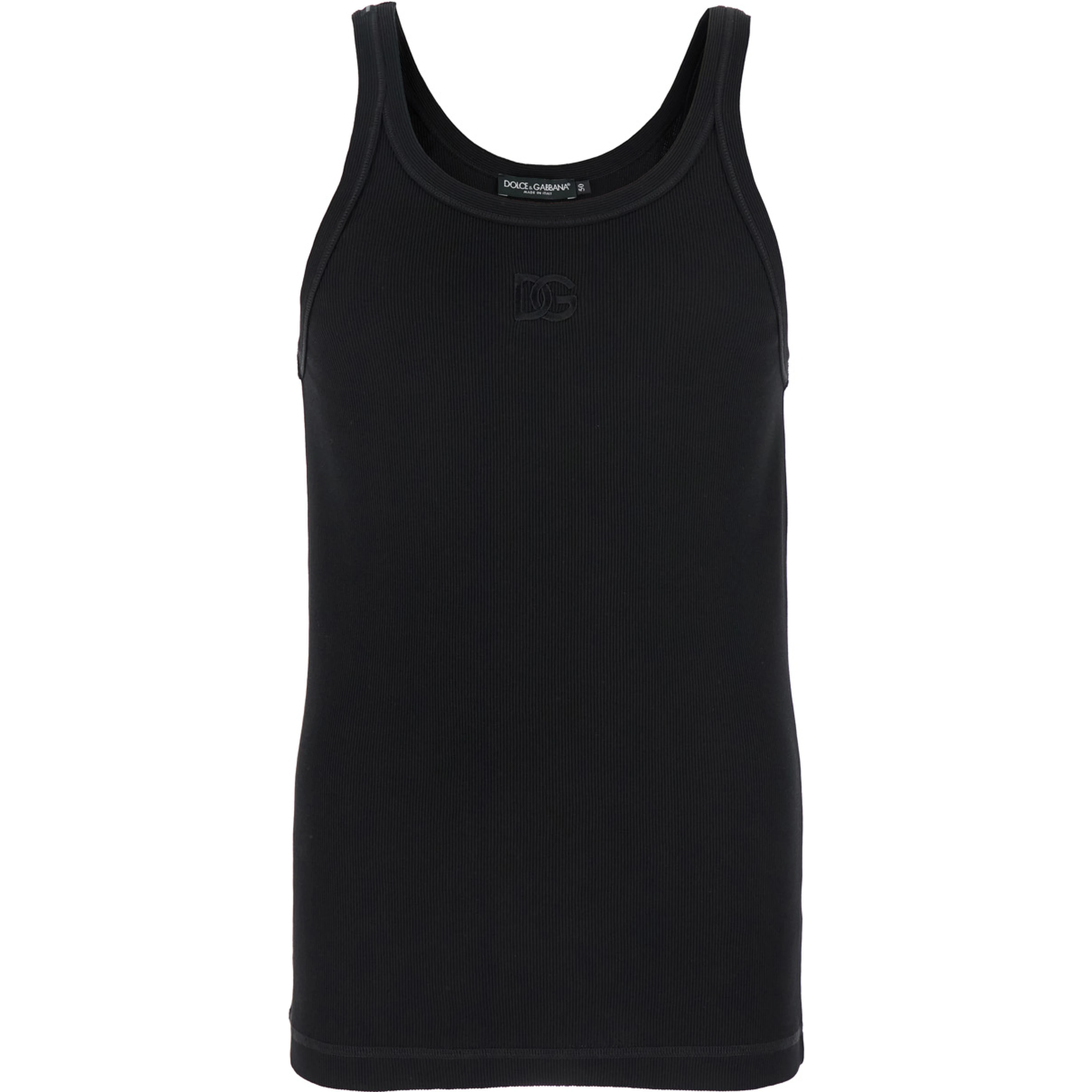 Black Sleeveless Top with Logo Embroidery on the Front and Ribbed Knit in Cotton Man