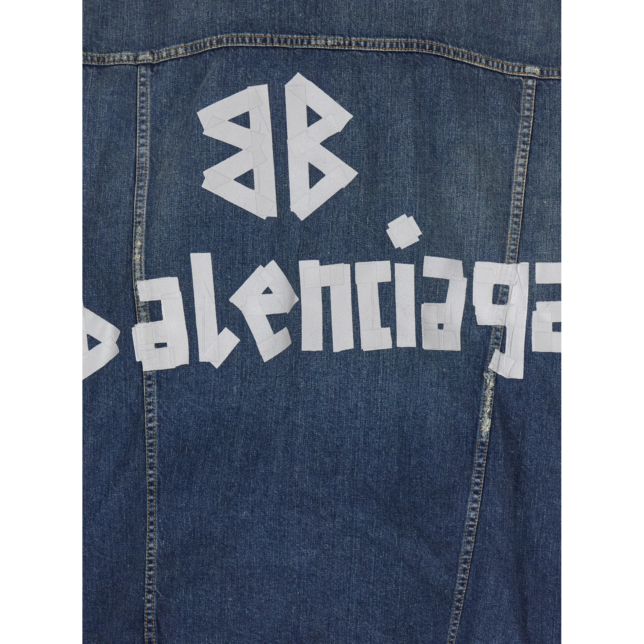 Blue Jacket with Classic Collar and Maxi Logo Print on the Rear in Denim Man