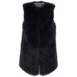 Black Sleeveless Vest with Concealed Closure on the Front in Ecofur Woman