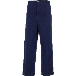 Blue Pants with One Patch Pocket on the Rear and Logo Lettering on the Rear in Cotton Canvas Man