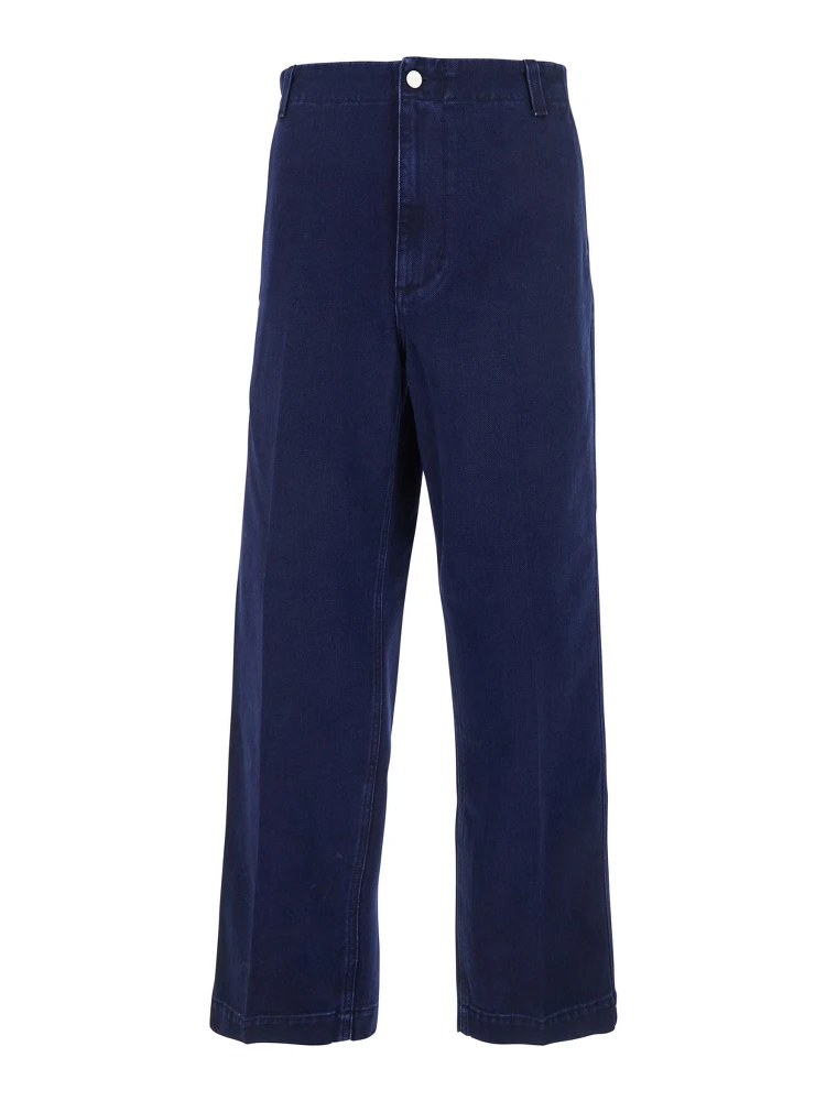 Blue Pants with One Patch Pocket on the Rear and Logo Lettering on the Rear in Cotton Canvas Man