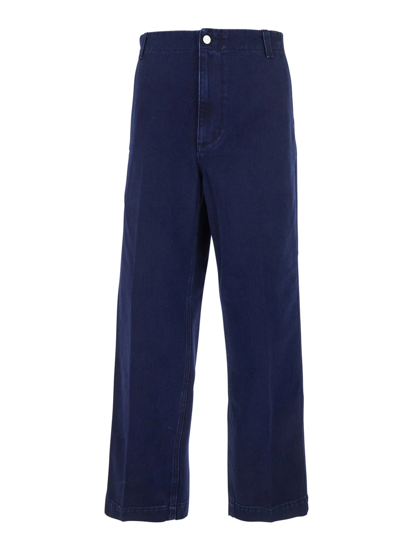 Blue Pants with One Patch Pocket on the Rear and Logo Lettering on the Rear in Cotton Canvas Man