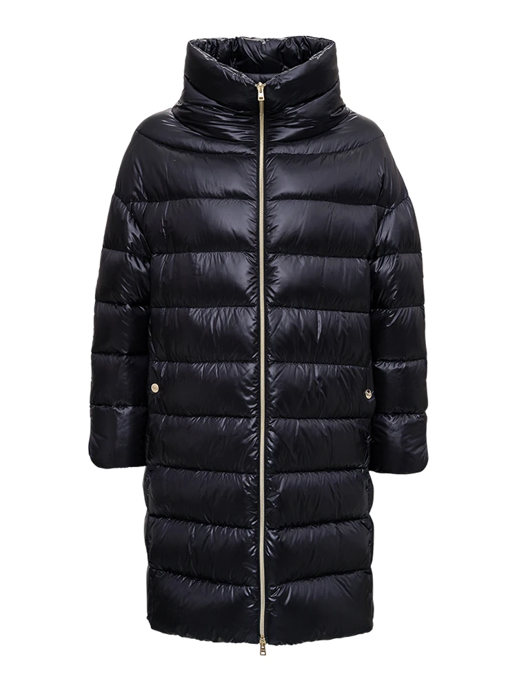 Long Black Nylon Down Jacket