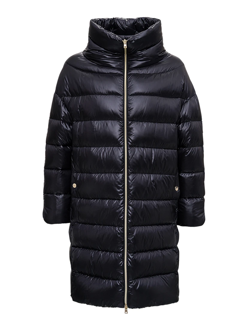 Long Black Nylon Down Jacket