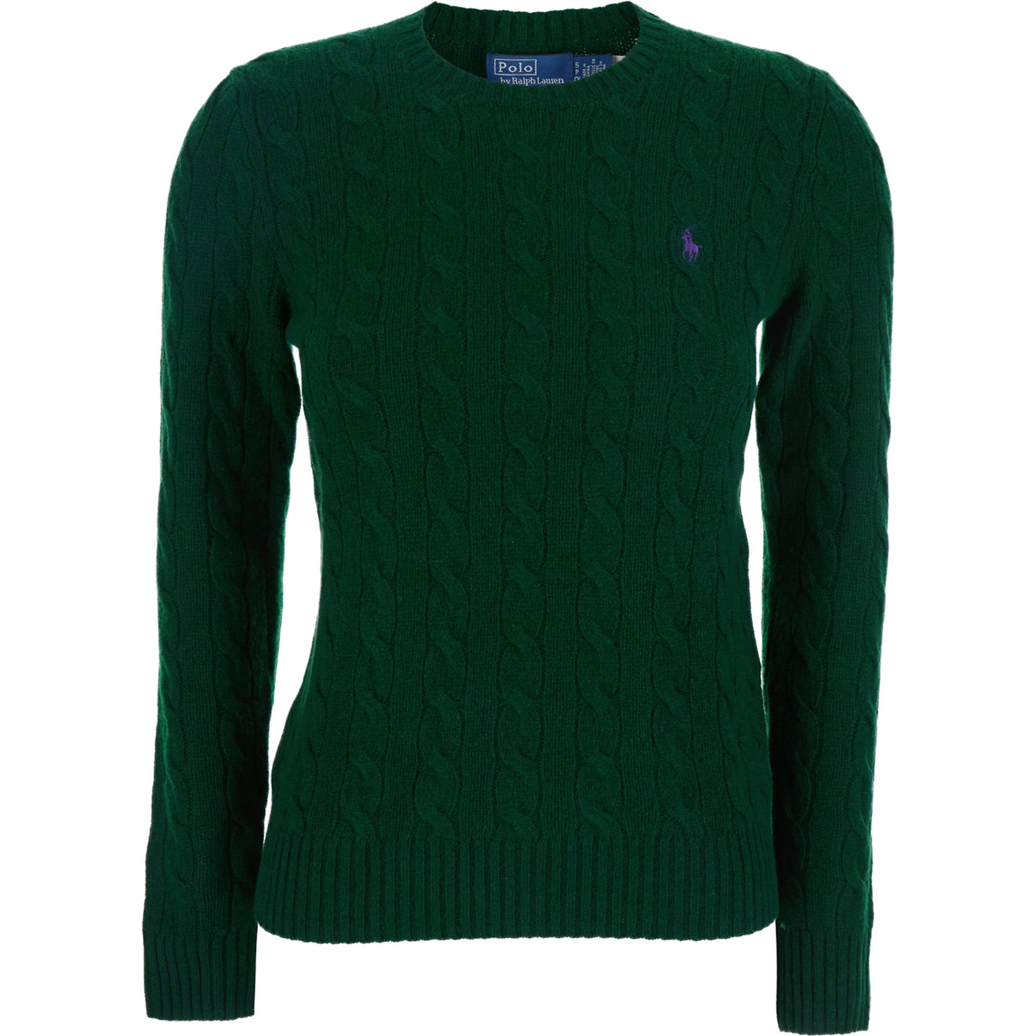 Julianna Green Sweater with Round Neck and Pony Embroidery on the Front in Wool and Cashmere Woman