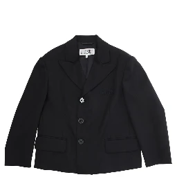 Black Single-breasted Jacket with Classic Lapels in Wool Blend Boy