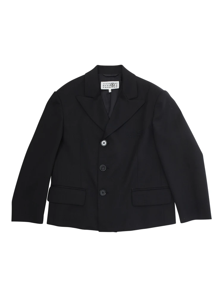Black Single-breasted Jacket with Classic Lapels in Wool Blend Boy