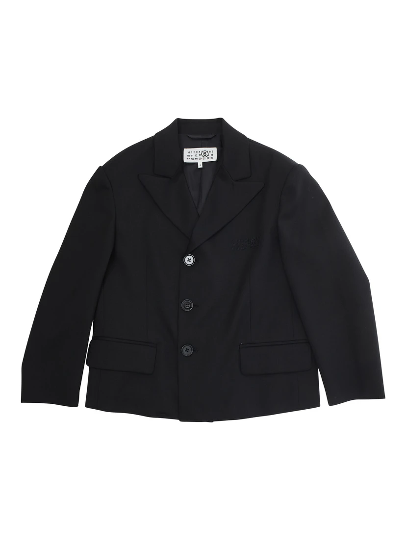 Black Single-breasted Jacket with Classic Lapels in Wool Blend Boy