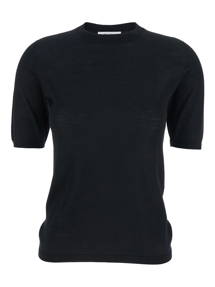 Gerico Black Crewneck Sweater with Short Sleeves in Wool Woman