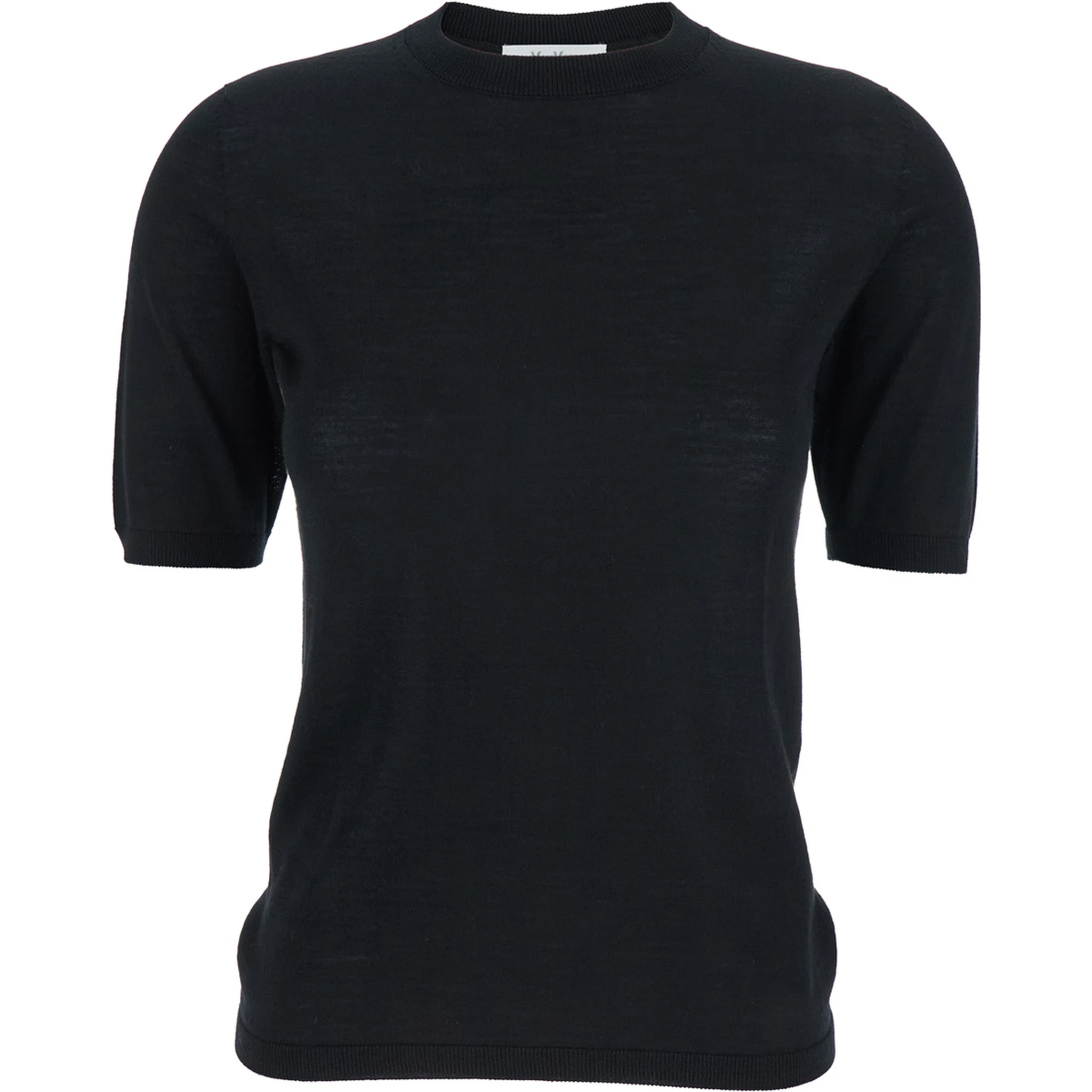 Gerico Black Crewneck Sweater with Short Sleeves in Wool Woman