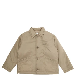 Beige Jacket with Classic Collar and Logo Patch on Front in Tech Fabric Boy