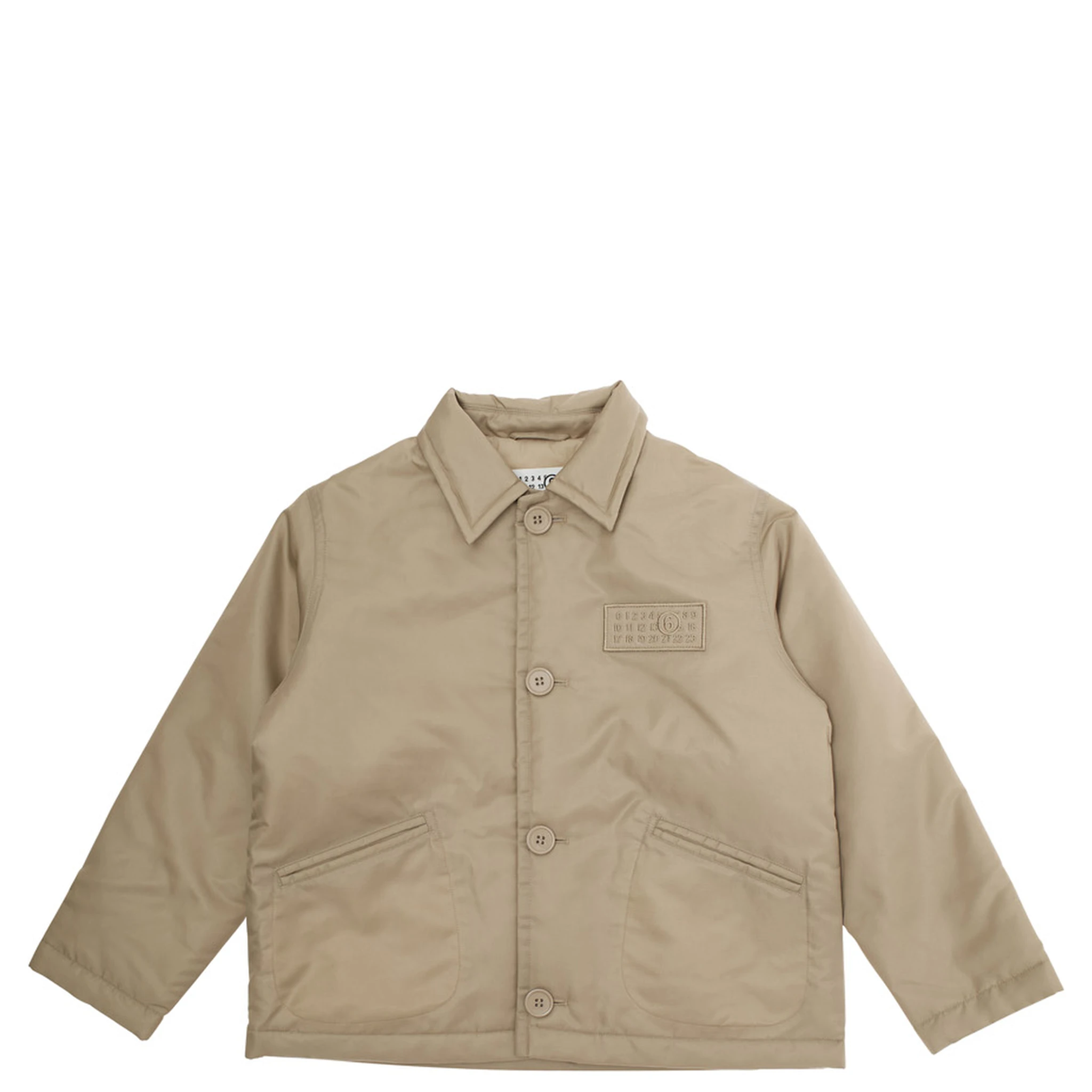 Beige Jacket with Classic Collar and Logo Patch on Front in Tech Fabric Boy