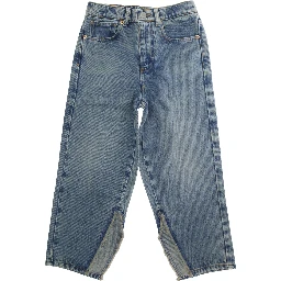 Blue Jeans with Logo Patch on the Back and Side Slits in Denim Boy