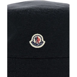 Black Bucket Hat with Dropped Wide Brim and Logo Patch on the Front in Cotton Blend Woman