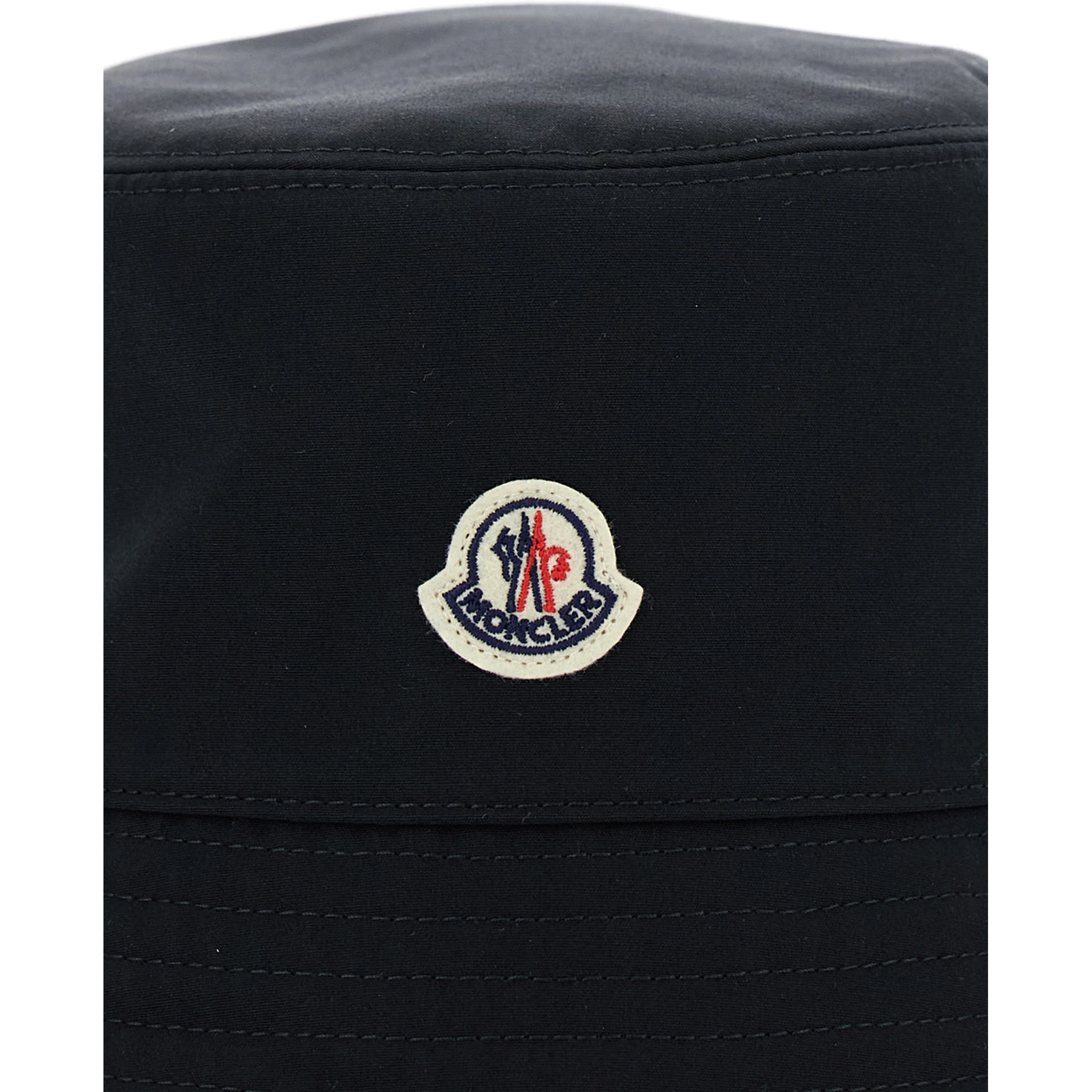 Black Bucket Hat with Dropped Wide Brim and Logo Patch on the Front in Cotton Blend Woman
