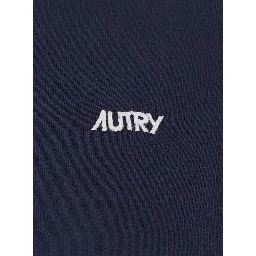 Blue Round Neck T-Shirt with Logo Embroidered on the Front in Cotton Man