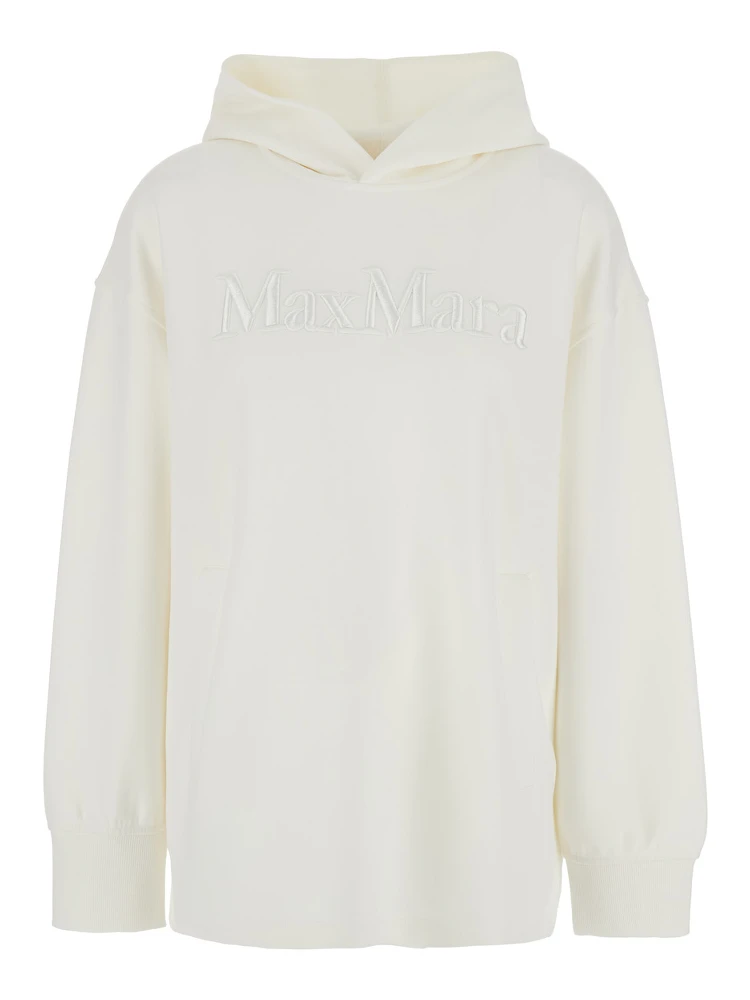 Visiera White Hoodie with Fixed Hood and Logo Lettering Embroidery on the Front in Cotton Blend Woman