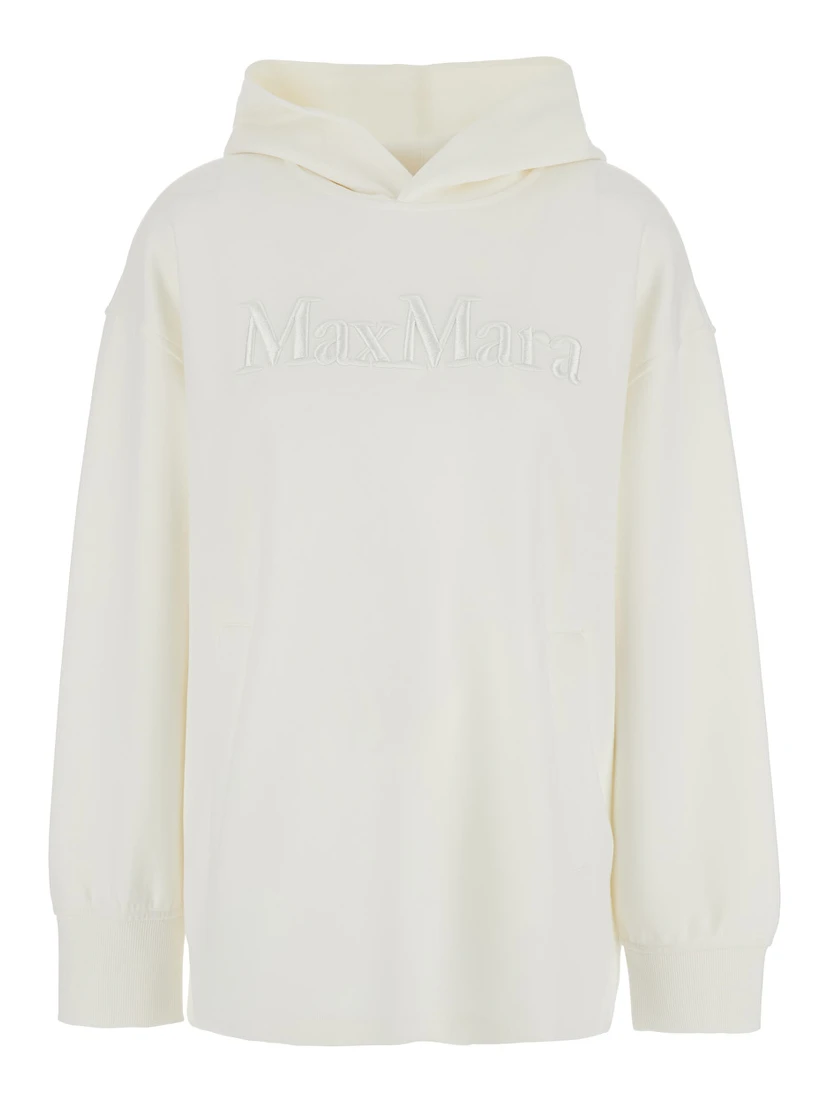 Visiera White Hoodie with Fixed Hood and Logo Lettering Embroidery on the Front in Cotton Blend Woman