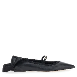 Carice Black Ballet Shoes with Ribbon Detail and Logo Lettering on the Front in Leather Woman