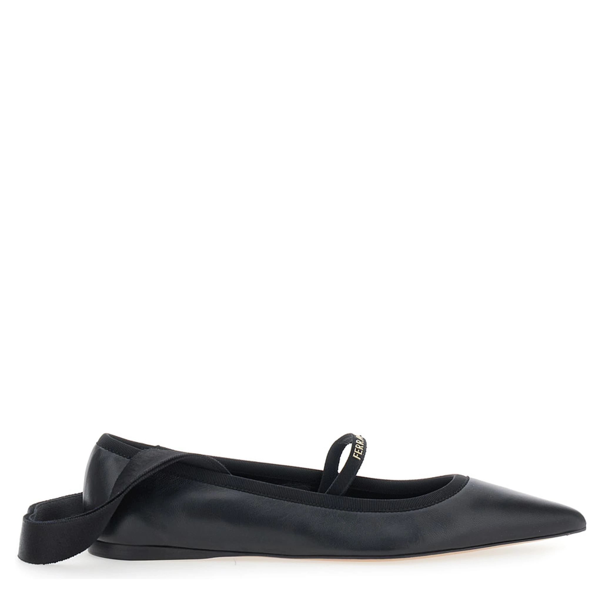 Carice Black Ballet Shoes with Ribbon Detail and Logo Lettering on the Front in Leather Woman