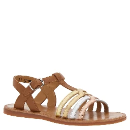 Plagette New Salome Brown Open Toe Sandals with Band Details in Leather Girl