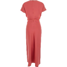 Pink Dress with V Neck and Short Sleeves in Tech Fabric Woman