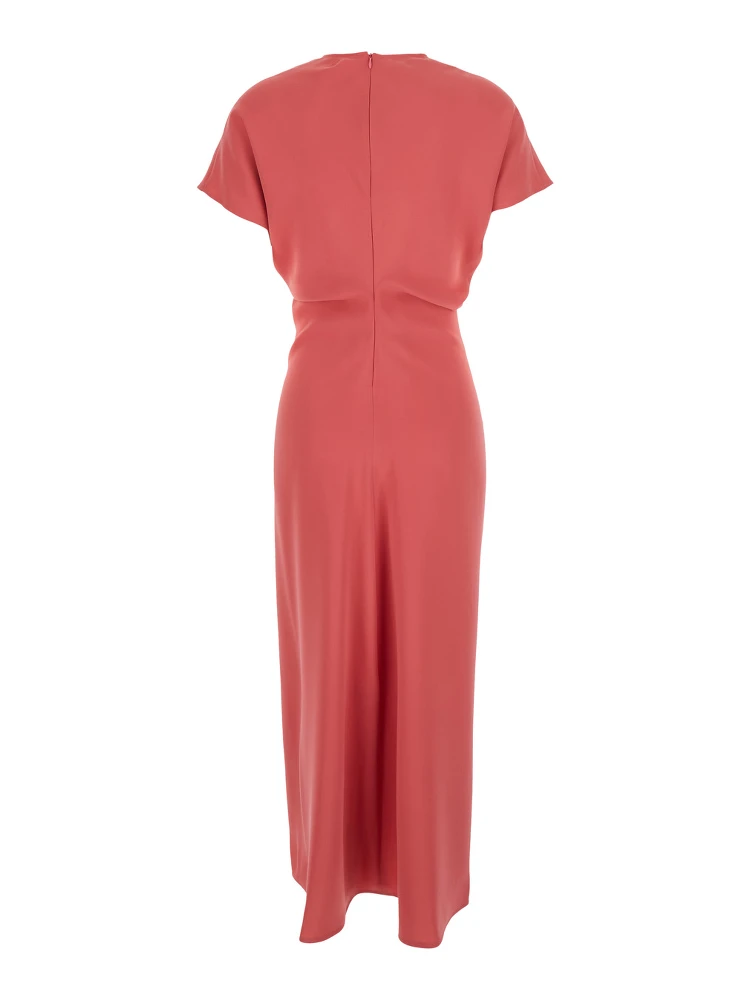 Pink Dress with V Neck and Short Sleeves in Tech Fabric Woman alternative