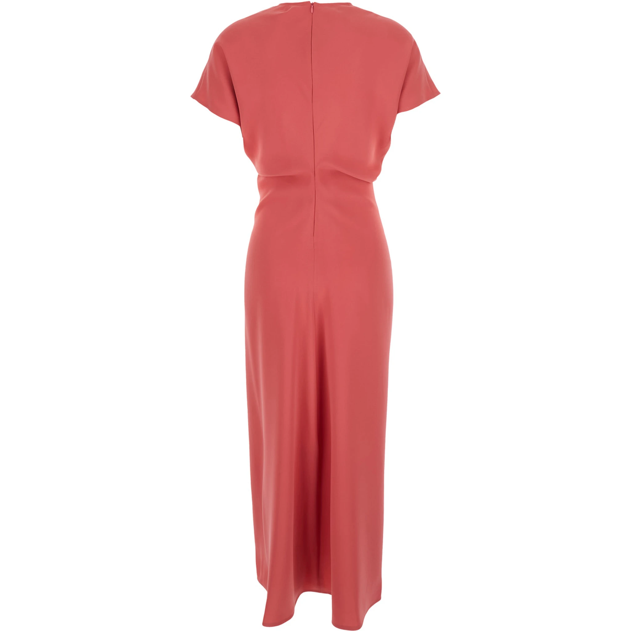 Pink Dress with V Neck and Short Sleeves in Tech Fabric Woman