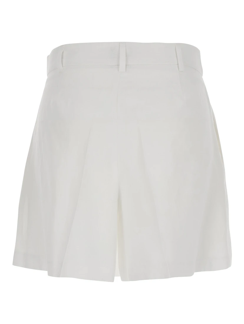 White Shorts with Belt Loops at the Waist in Linen Woman