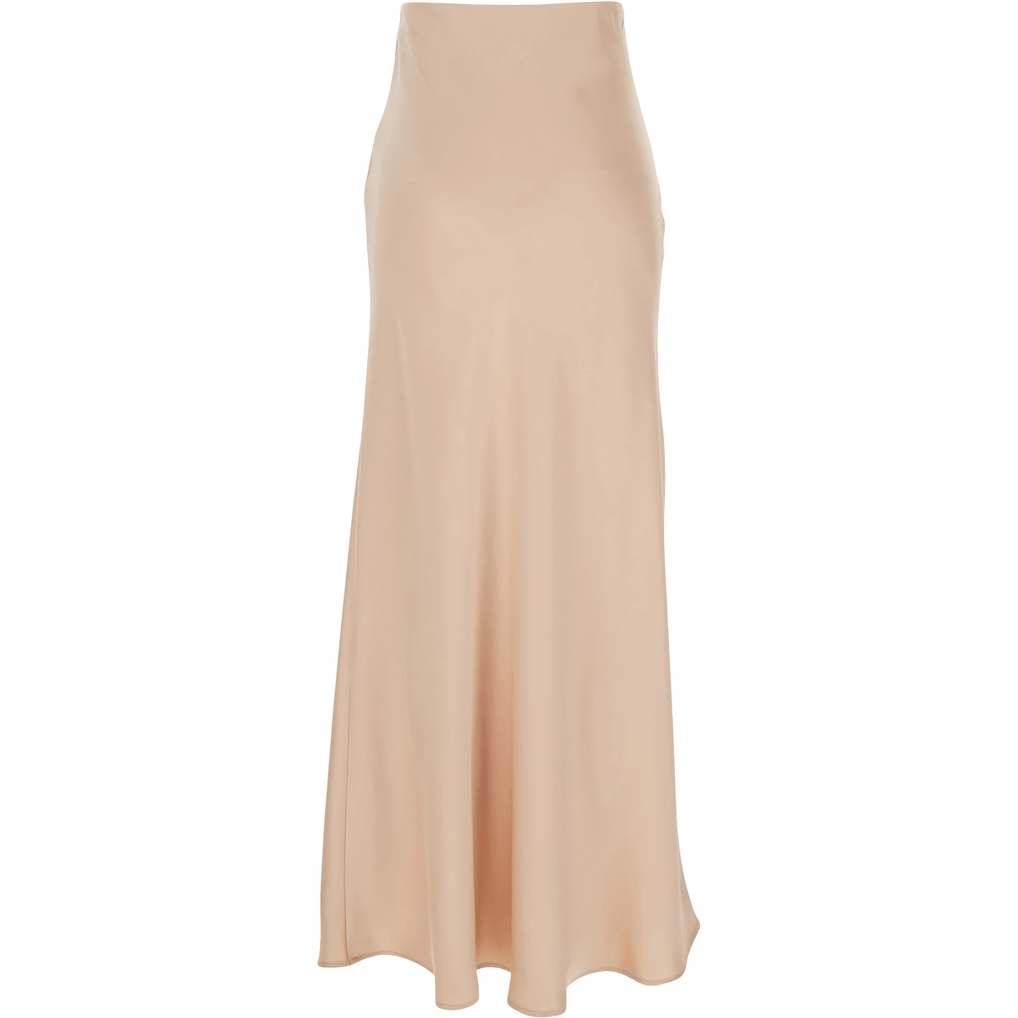 Beige Long Skirt with Ruffle Detail at the Bottom in Satin Woman