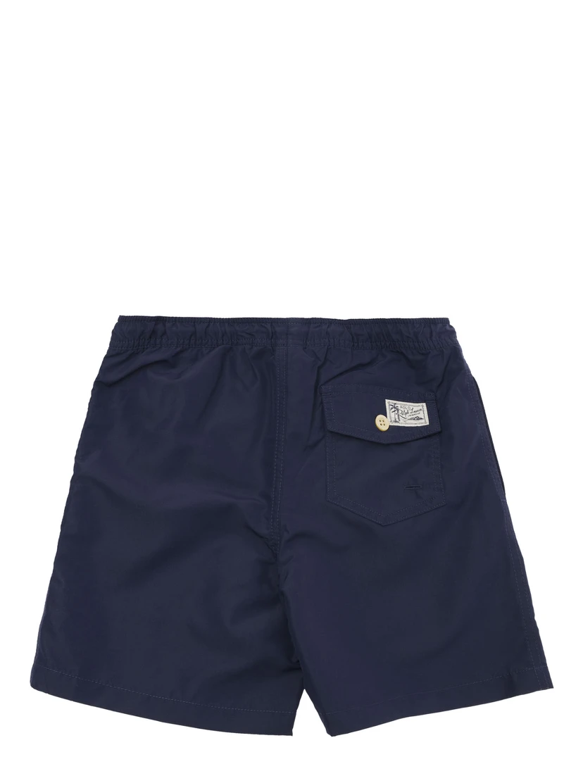 Blue Swim Trunks with Pony Embroidery in Tech Fabric Boy