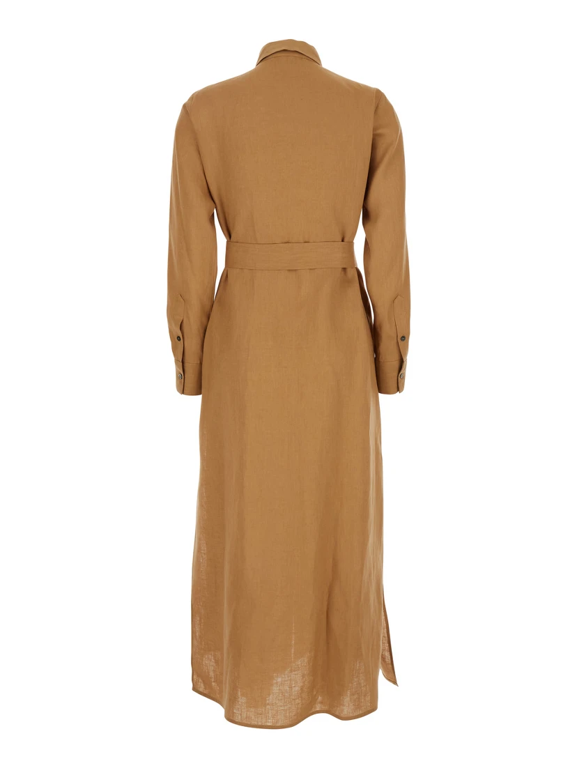 فستان بيج بياقة كلاسيكية وتنورة قابلة للتعديل من الكتان للنساء