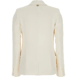 Beige Single-Breasted Jacket with Notched Revers in Viscose Blend Stretch Woman