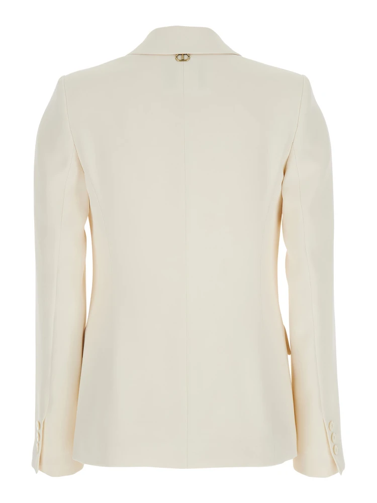 Beige Single-Breasted Jacket with Notched Revers in Viscose Blend Stretch Woman alternative