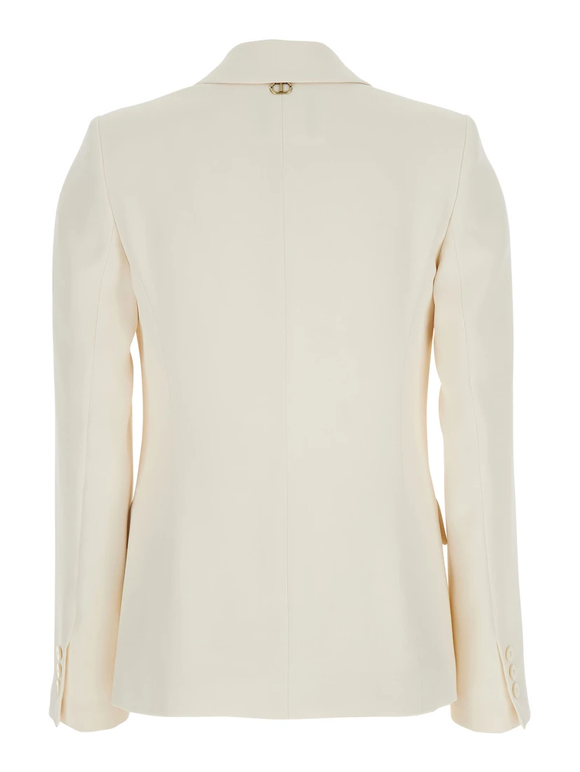 Beige Single-Breasted Jacket with Notched Revers in Viscose Blend Stretch Woman