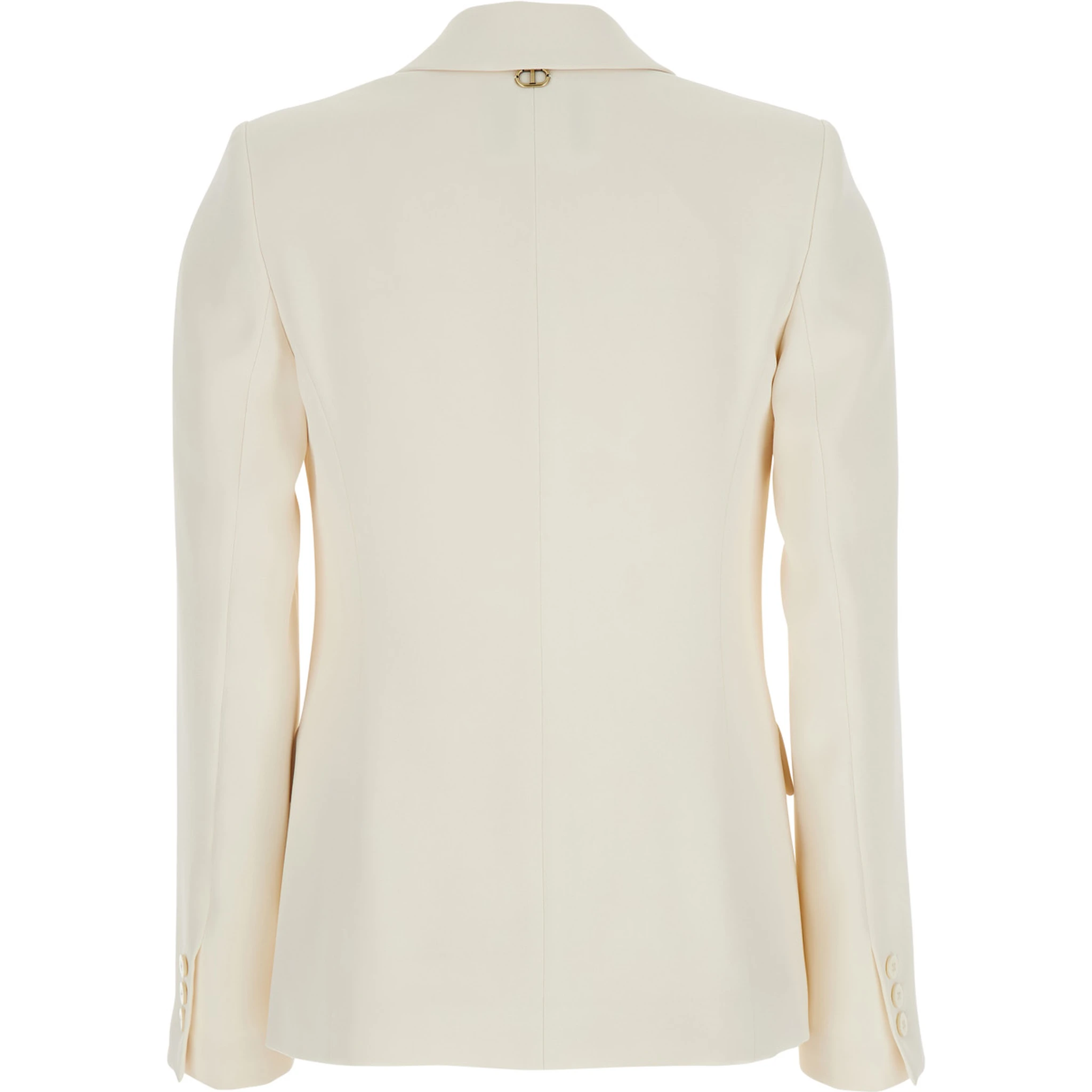 Beige Single-Breasted Jacket with Notched Revers in Viscose Blend Stretch Woman