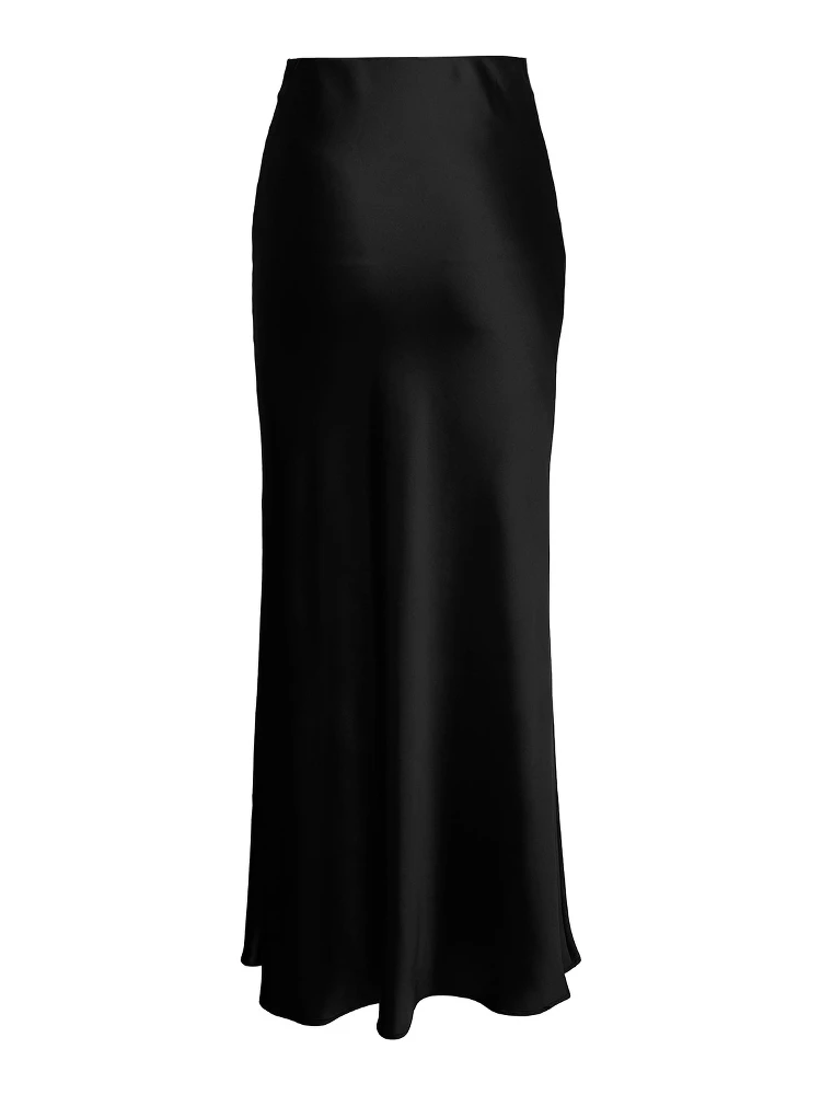 Black Midi Skirt with Volant Detail at the End in Satin Woman alternative