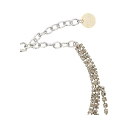 Metallic-Colored Necklace with All-Over Applied Glass Crystals and Adjustable Clasp in Brass Woman