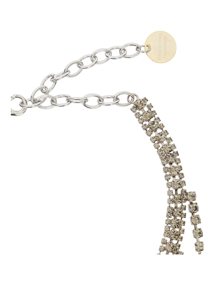 Metallic-Colored Necklace with All-Over Applied Glass Crystals and Adjustable Clasp in Brass Woman alternative