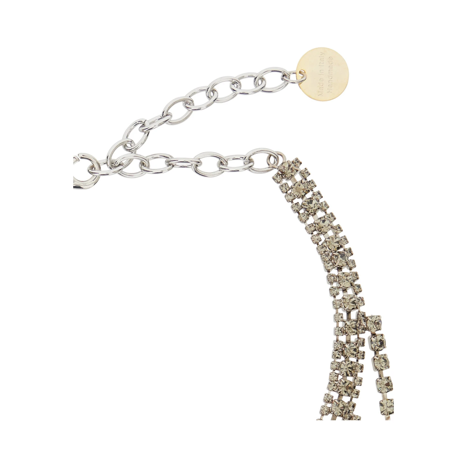 Metallic-Colored Necklace with All-Over Applied Glass Crystals and Adjustable Clasp in Brass Woman