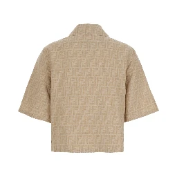 Beige Shirt with Classic Collar and Front Zip Closure in Chambray FF Woman