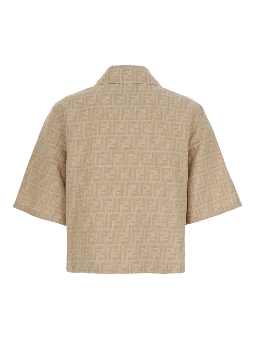 Beige Shirt with Classic Collar and Front Zip Closure in Chambray FF Woman